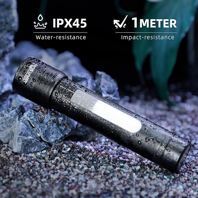 WARSUN Compact Magnetic Flashlight ??1200 Lumens Rechargeable LED Torch, Zoomable Small Flashlight with COB Side Light & Battery Indicator, for Emergency & Outdoor Use