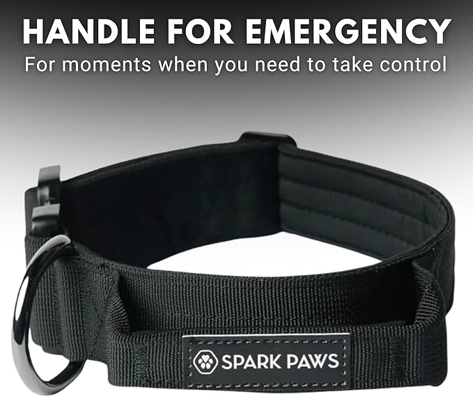 Spark Paws Tactical Dog Collar - Heavy Duty, Premium Quality, Thick and Durable for Large and Medium Dogs - Black - M