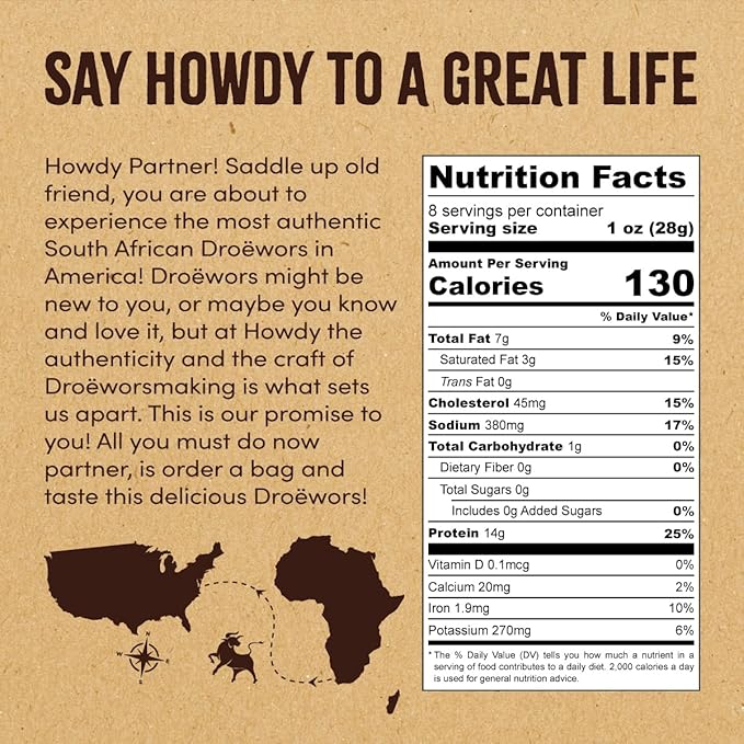 Howdysnax Handcraft Authentic Small Batch Droëwors Beef Sticks Sugar Free, Soy Free, Paleo & Keto Friendly Snack