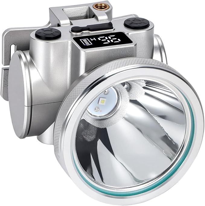 High Brightness LED Headlamp with Display Screen Rechargeable USB-C Waterproof Headlight with Runtime Indicator 4 Lighting Modes Light for Camping, Work, Hunting, Fishing (Mode 505 - White Light)