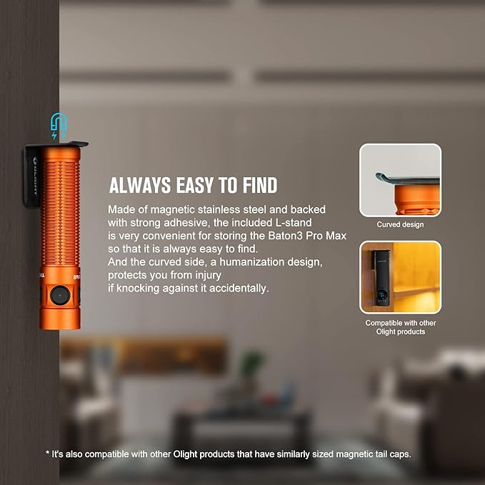 OLIGHT Baton3 Pro Max Flashlight, Rechargeable Compact EDC with Safety Proximity Sensor, 2500 LED High Lumens, Suitable for Camping, Hiking, Emergency (Orange Cool White)