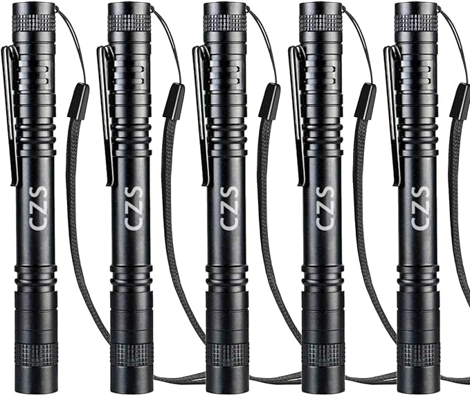 CZS LED Flashlight Penlight 1000 Lumens Battery-Powered Handheld Pen Light Pocket Torch Powered by 2AAA Battery,5 PCS (Battery Not Included)