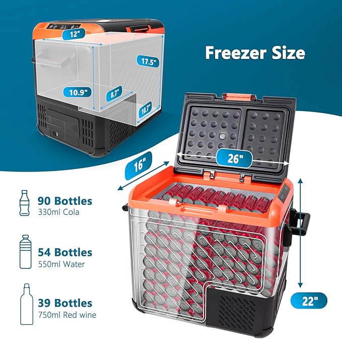 12 Volt Refrigerator, 61 Quart(58L) Super Large Single Zone Car Refrigerator, Electric Cooler with 12/24V DC, Car Fridge Portable Freezer Compressor Cooler for Car Truck RV Travel Camping and Home Use