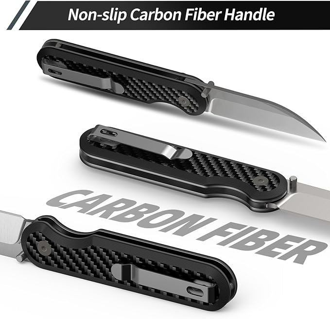 FINTISO Pocket Knife, 3" S35VN Blade EDC Knife with Carbon Fiber Handle, Folding Knife with Pocket Clip for Outdoor Camping, Hunting, Hiking, Survival, Parrot Series