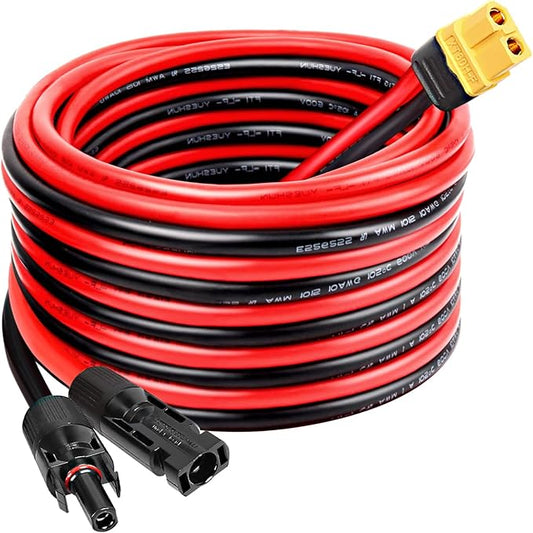 Solar to XT60 Extension Cable 10AWG 10FT Solar Connector to XT60 Adapter Cable for Solar Panel to Portable Power Station Solar Generator Battery Pack
