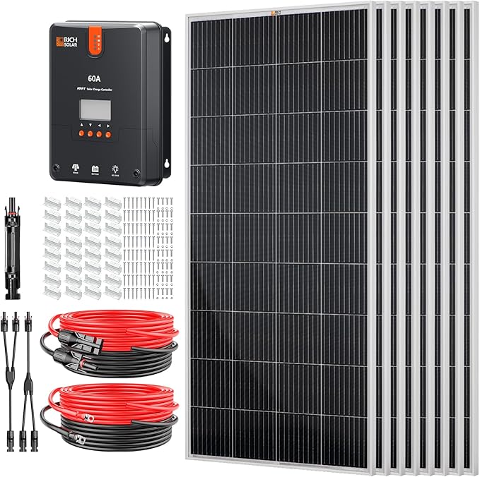 RICH SOLAR 1600 Watt 24V Solar Kit Contains 8 High Efficiency 200W Monocrystalline Panels with 9 Busbars and 60A MPPT Controller