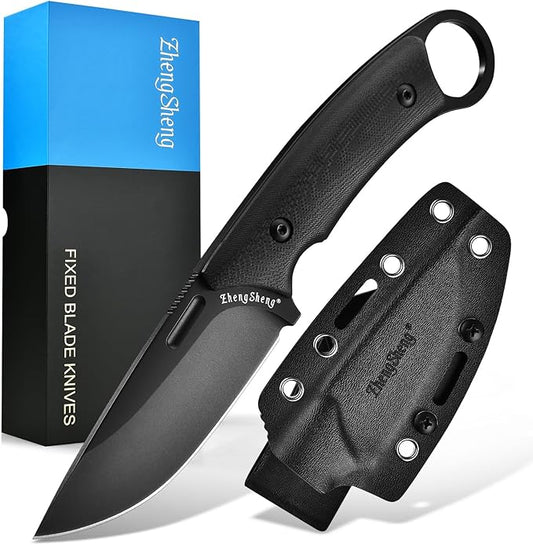 Fixed Blade Knife with Sheath, 3.2??DC53 Steel blade with Black Titanium Coating and G10 Handle Full Tang Outdoor Camping Hiking Survival Knives for Men Women
