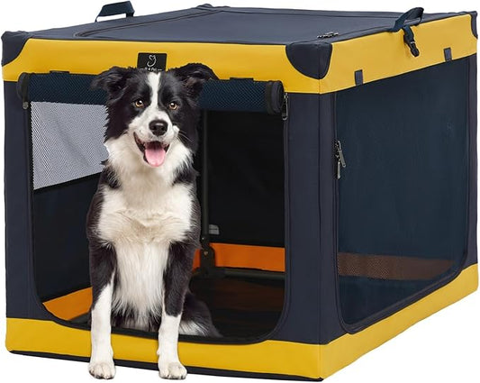 A4Pet Collapsible Dog Crate - 36 Inch with Adjustable Stainless Steel Frame, Lightweight, Durable and Soft Sided, Dog Kennel with 3-Door