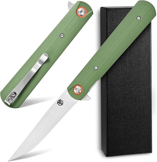 FF6 Folding Knife,D2 Steel Blade G10 Handle EDC Tool Knife for Camping,Hiking,Hunting,Fishing(Green)