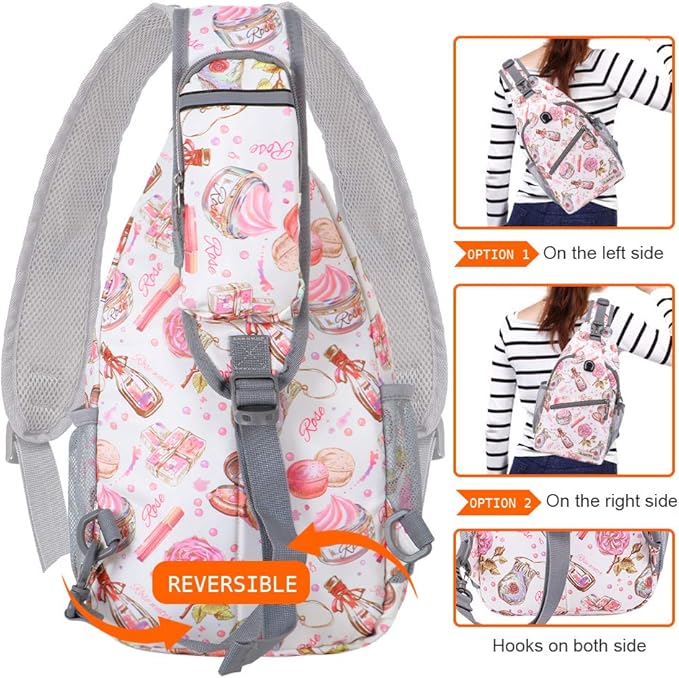 ZOMAKE Sling Bag,Small Crossbody Sling Backpack,Water Resistant Shoulder Daypack for Travel,Anti Thief Chest Bag for Hiking(Cosmetic White)