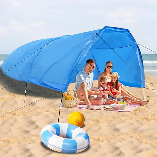 Beach Shade 200 Sq. Ft Beach Canopy for 4-8 People, Portable Sun Shelter with UV Protection, Lightweight & Easy Setup for Family Outdoor Activities (Blue)