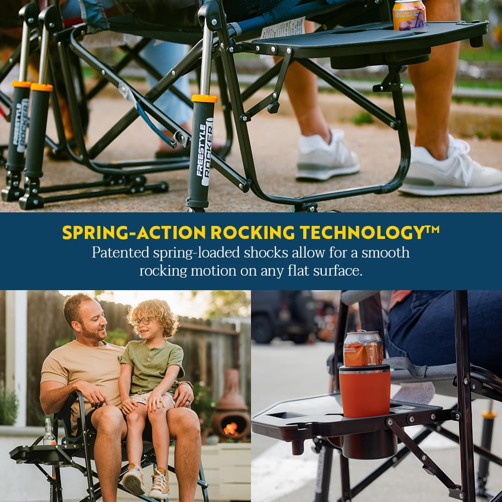 GCI OUTDOOR Freestyle Rocker with Side Table Camping Chair | Portable Folding Rocking Chair with