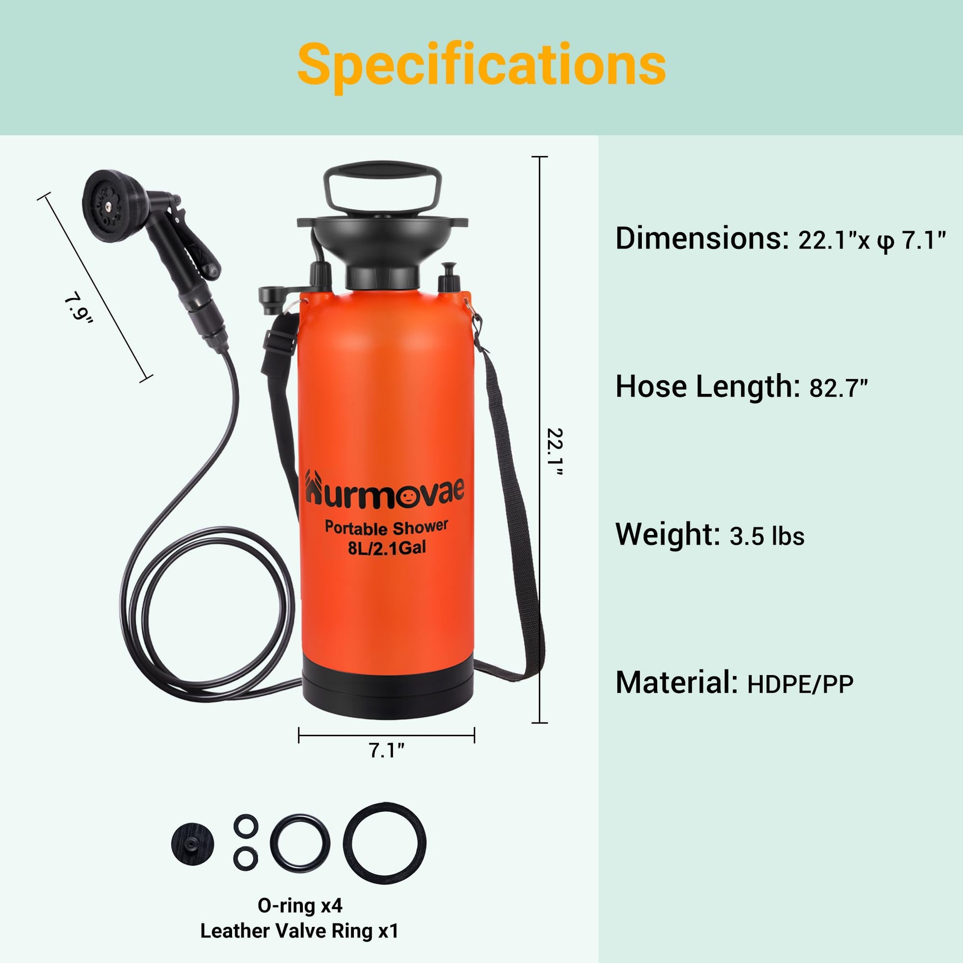 Hurmovae 2.1Gallon (8L) Portable Shower for Beach & Camping, 10 Spray Modes