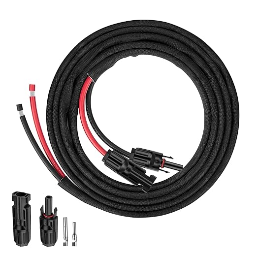 10FT 10AWG Solar Panel Extension Cable with Pair of Connectors, Solar Cable for Solar Panels, Charge Controllers and Solar Generator (10AWG, 10FT)