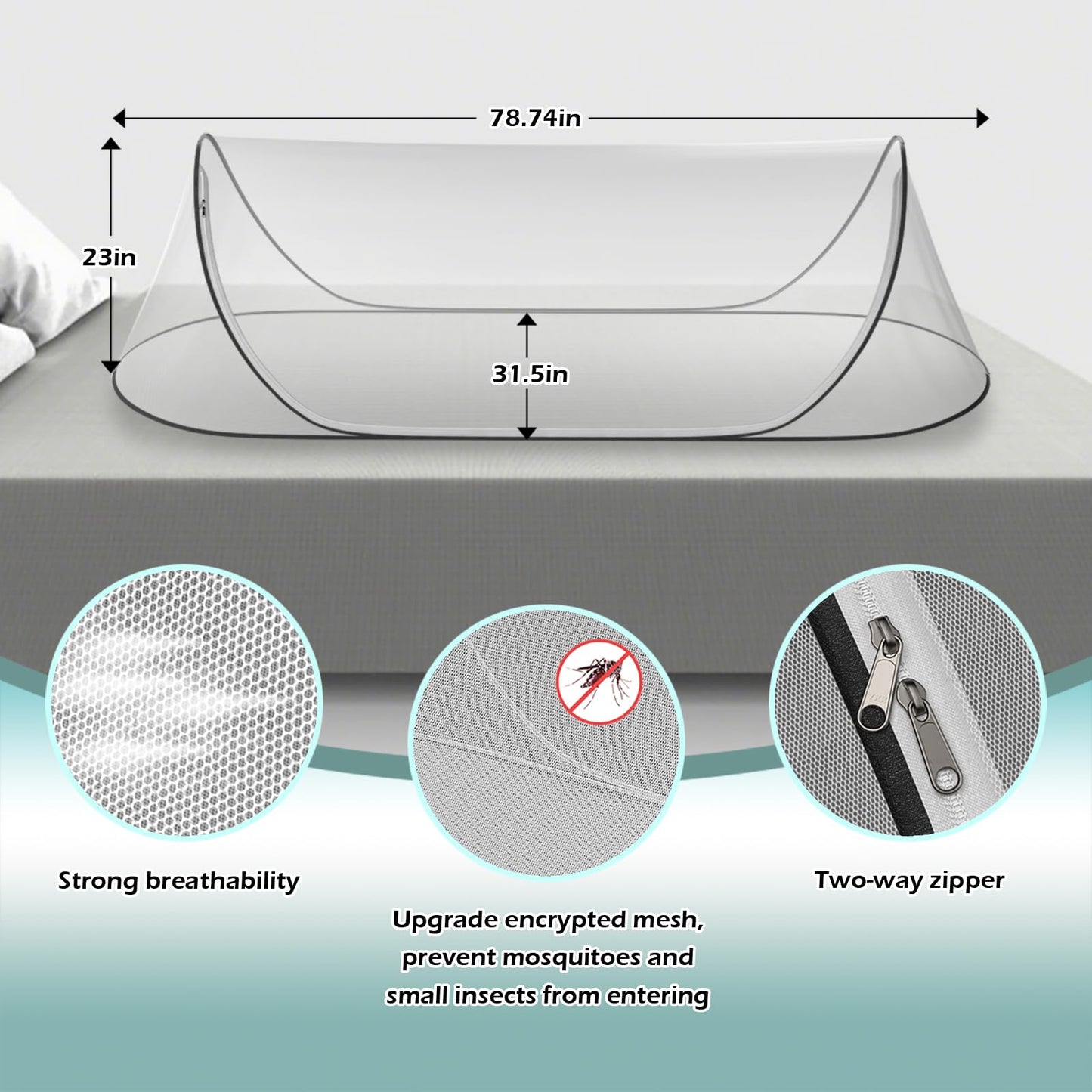 78 * 31 * 23Large Pop-Up Mosquito Net, Lightweight, Breathable, and Soft Convenient Mesh