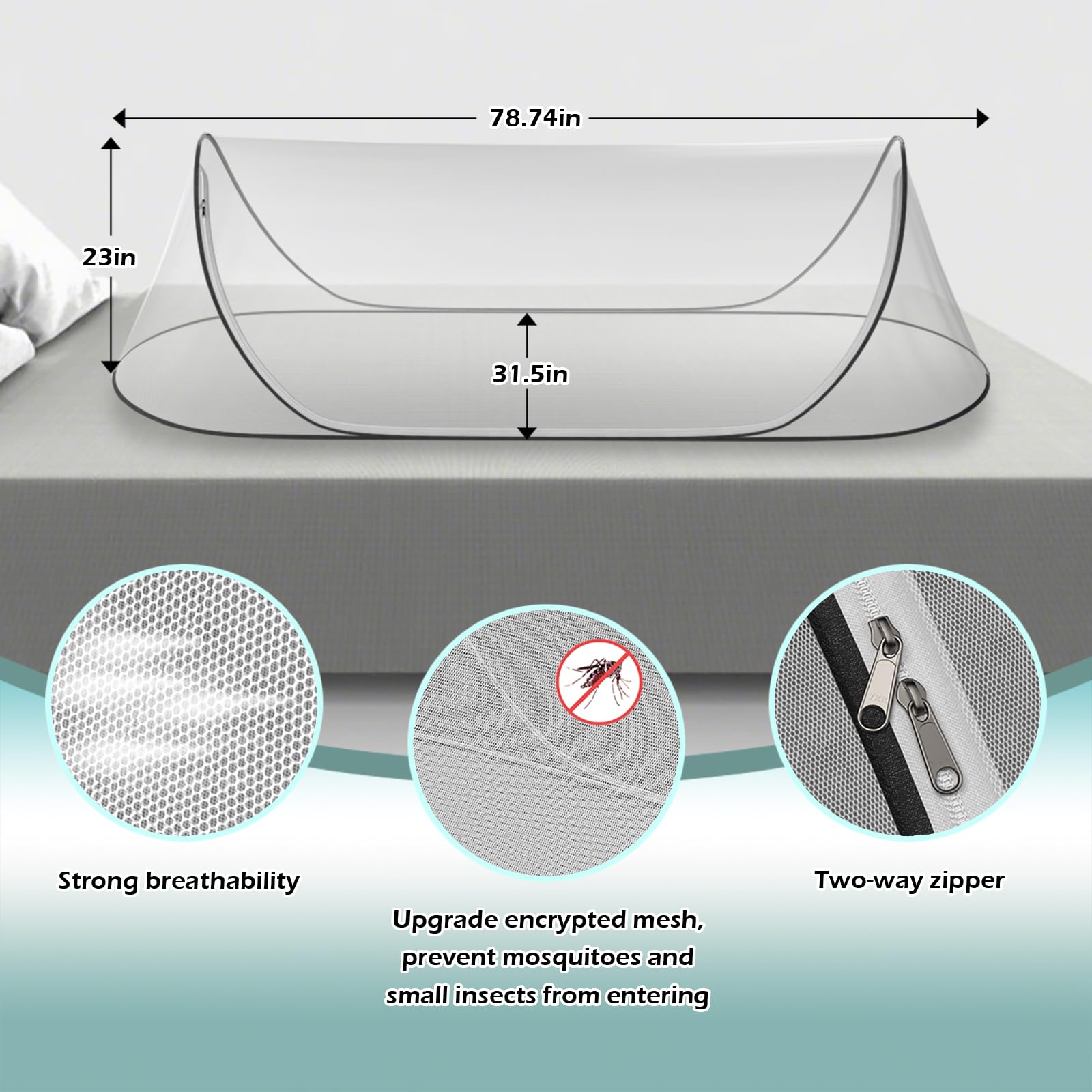 78 * 31 * 23Large Pop-Up Mosquito Net, Lightweight, Breathable, and Soft Convenient Mesh