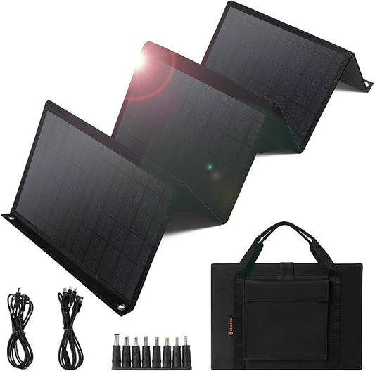 Portable Solar Panel ??60W Foldable Solar Panels with 5V USB and 18V DC for Camping,Cell Phone,Tablet and 5-18V Devices ??Compatible with Solar Generators Power Stations