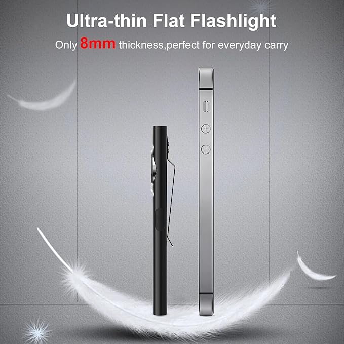 klarus E5 2Pcs Pocket Flashlight, Rechargeable EDC Flashlight, Super Slim 4.2x1x0.3inch, 600 Lumens, USB-C Port, IPX4, Dual Light Source with Magnetic Base, Hat & Clothes Clip (Black 2Pcs)