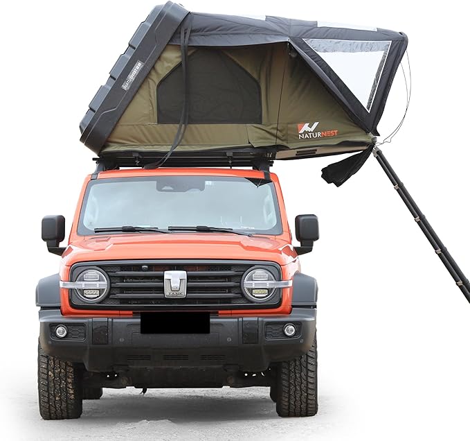 Naturnest Sirius1plus Hardshell Rooftop Tent with 2 Luggage Racks and Skyview Window, Aluminium Roof Top Tent with 3-Color LED Lights and Internal USB Plug for Jeeps, SUVs and Trucks, 2-3 Person