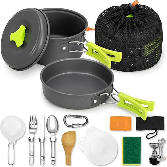 15pcs Camping Cookware Mess Kit,Non-Stick Lightweight Pots Set Portable Outdoor Cookware for Camping Backpacking Hiking Outdoor Cooking and Picnic
