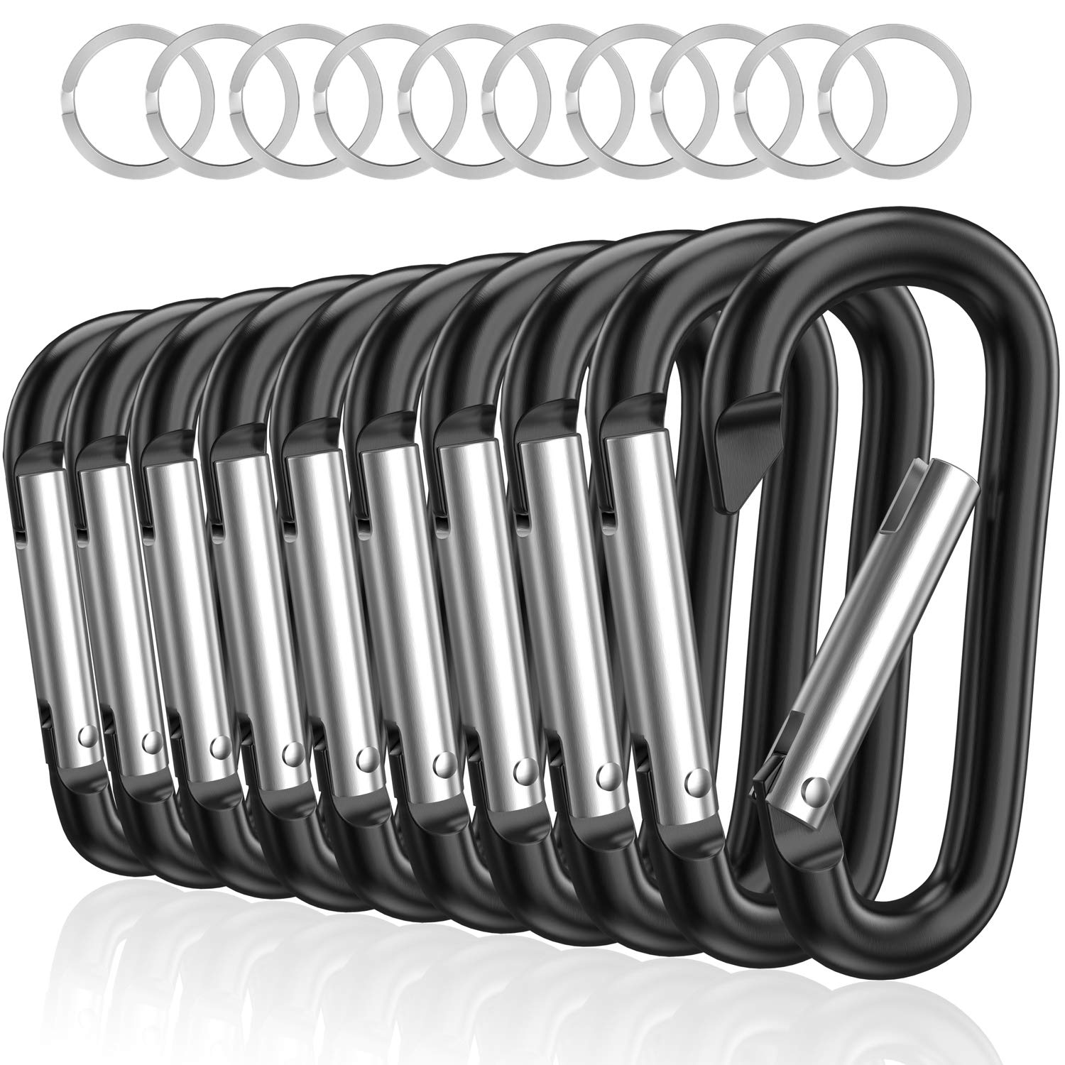 sprookber 3" Aluminum Carabiner D Ring, Keychain Spring Snap Hooks 10 Pack