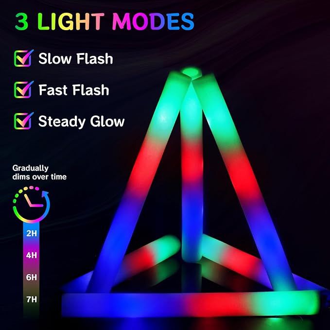 AOWDIAO 24 Pcs 16??Foam LED Glow Sticks, 3 Light Up Modes, Party Favors for Wedding, Festival & More