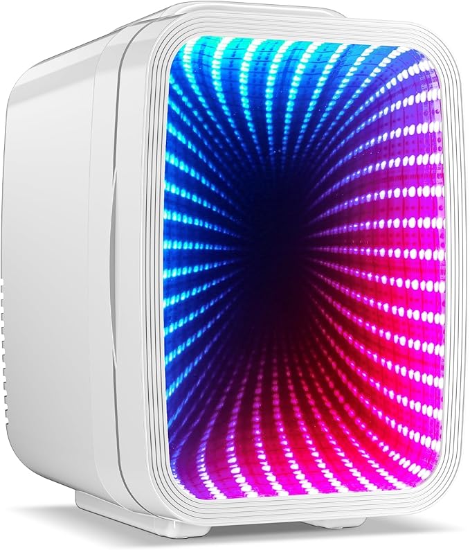 Mini Fridge, 4 Liter/6 Cans Small Refrigerator With Dimmable LED Light,AC/DC Portable Thermoelectric Cooler and Warmer Gaming mini fridge for Bedroom,Office,Gaming room and Car (White)