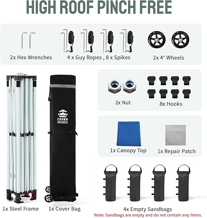 CROWN SHADES 10x15 Pop Up Canopy Tent, Thicken Frame Commercial Heavy Duty Tent, 8 Stakes & 4 Sandbags & 4 Ropes, Outdoor Canopies for Events, Parties,Blue