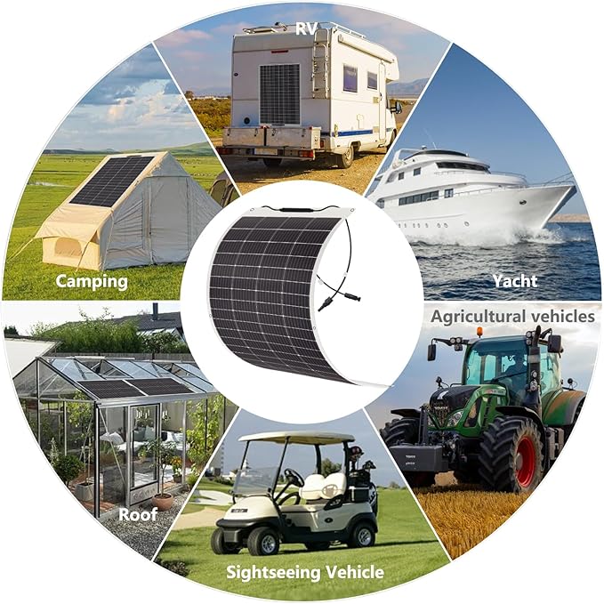 200 Watt Flexible Solar Panel 23% High Efficiency 12v Monocrystalline Lightweight Semi Flexible Bendable Off-Grid Charger for Rv Boat Uneven Surfaces (200w*3)