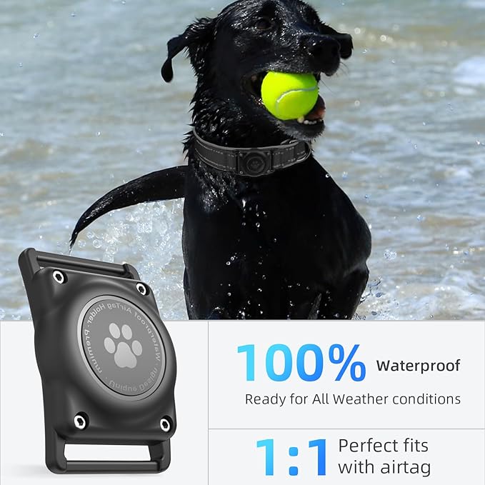 Airtag Dog Collar - 100% Waterproof AirTag Holder, Reflective, Soft Padded, Everlasting GPS Collar for Small to Large Dogs (Black, S)