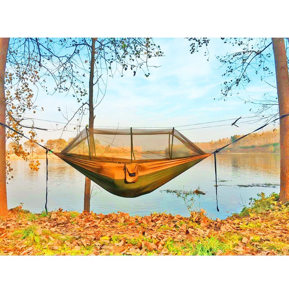 Sunyear Camping Hammock with Net, Single & Double, 2 * 10ft Straps