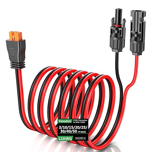 Solar to XT60i Extension Cable 12AWG 50FT XT60i Female to Male Connector for RV Foldable Solar Panel, Portable Power Station, Solar Generator