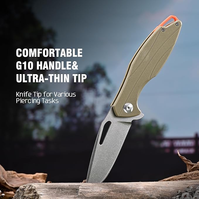 Folding Pocket Knife with D2 Steel Blade, G10 Handle, Black, 3.43 Inch EDC Knife, Pocket Clip for Camping, Survival, Hiking