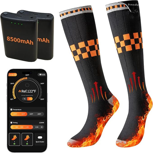 Heated Socks with App Control for Men Women, 5V 8500mAh Battery Rechargeable, Electric Heating Warm Socks Work Up to 10 Hours for Hunting, Camping, Hiking, Walking, Fishing, Cycling, Outdoor Work