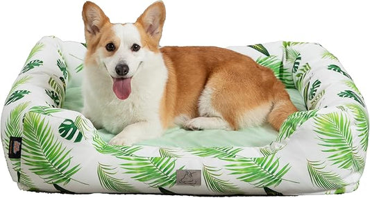 Furry's Paradise Foam Cuddler Waterproof Bolster Pet Bed with Reversible Cushion, Recycled Fibers and Non-Slip Bottom. (in The Tropics, Orthopedic Small)