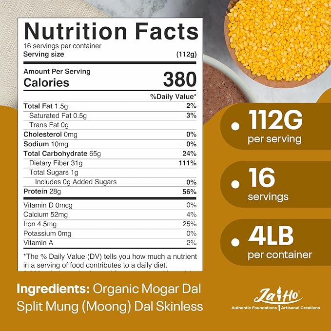 Jai Ho Certified Organic Kabuli Chana Garbanzo Beans 4 lb | Chickpeas Lentils | Indian Kabuli Chole Chana | USDA Organic | Non-GMO | Chemical-Free | Premium Quality Kosher (4 Pound, Moong Mogar Dal (W/O Skin))