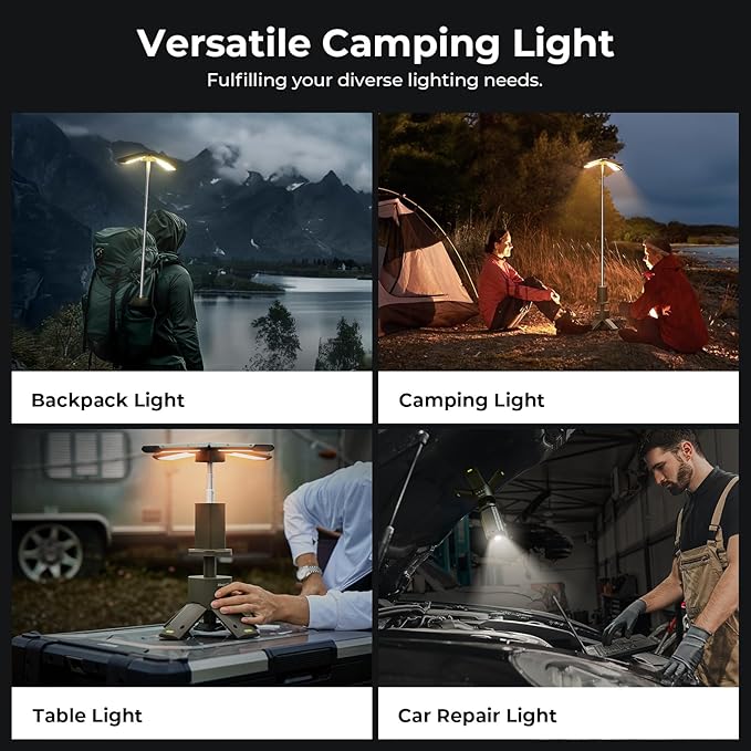 BougeRV Camping Light, Telescopic Rechargeable Camping Lantern, 13400mAh Rotatable Electric Outdoor Lamp, IPX5 Waterproof, Portable Light for Camping, Hiking, Power Outage, Adventure, Emergency Use