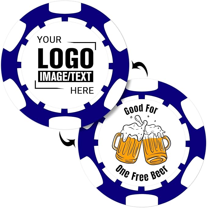 Custom Poker Chips 50 Pcs, Personalized Full Color Chips with Your Logo, Text, or Design, 11.5g Casino Chips for Gifts, Business Cards and Events