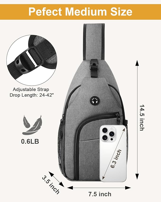 Crossbody Bags for Women Man Waterproof Sling Bag Backpack Trendy Casual Cross Body Bag with Convertible Shoulder Strap Chest Bag for Camping Hiking Travel Essentials (Grey, Medium)