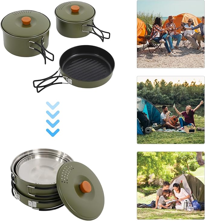Camping Cookware Set, Camping Cooking Set,304 Stainless Steel Camping Pots &Frying Pan Set,Campfire Cooking Equipment with Storage Bag for Camping,Household, Hiking, Beach Trips