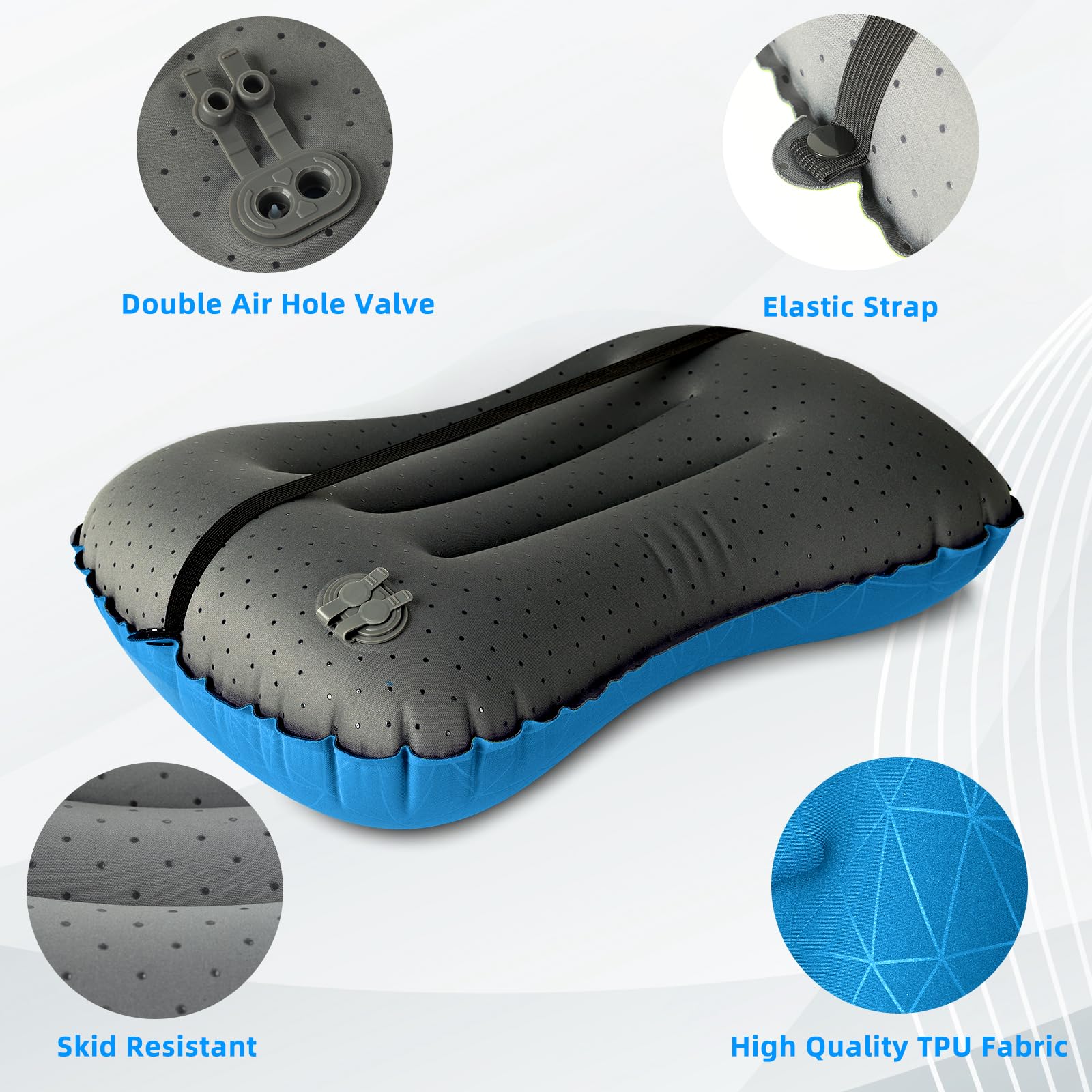 Crisonky Camping Pillow - Inflatable Pillow - Travel Pillows for Backpacking & Airplane, Lumbar