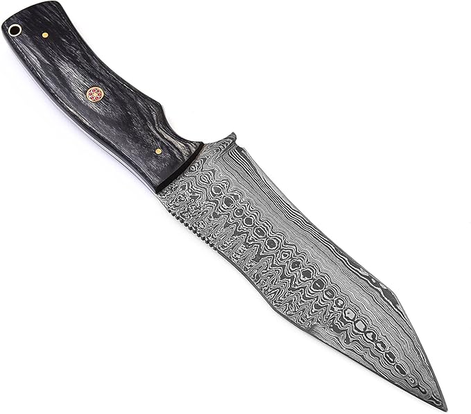 Handmade Damascus hunting Knife for Camping Outdoor l 11 Inches Damascus steel Fixed Blade with Black Pakkawood handle Bushcraft Knife with Sheath