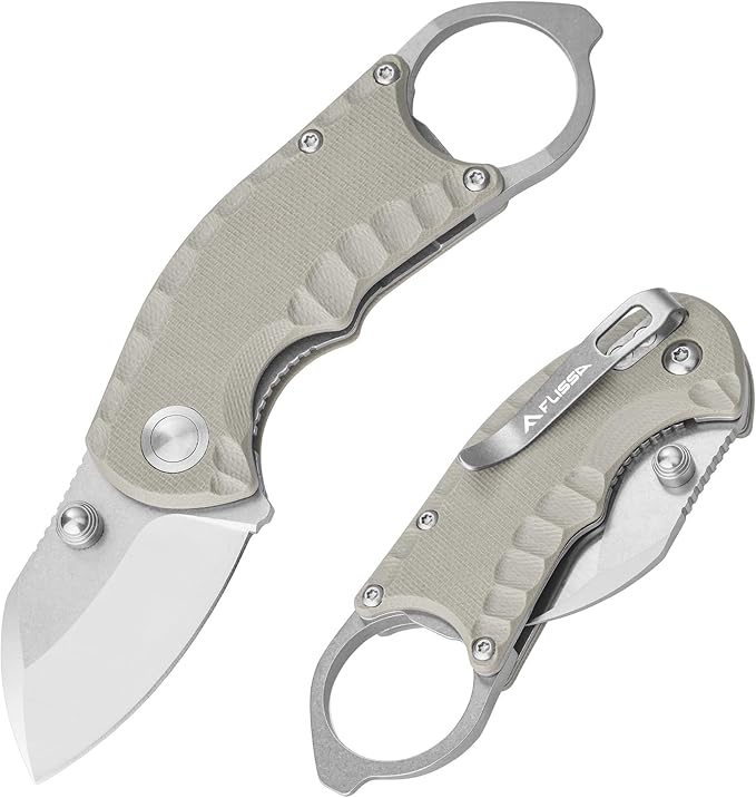 FLISSA 4" Small Folding Pocket Knife, Lightweight Utility Knife, Desert Tan G10 Handle, EDC Pocket Knife with 8Cr13MoV Steel Blade, Carry Pocket Clip, Bottle Opener and Flat Head Screwdriver, Liner Lock