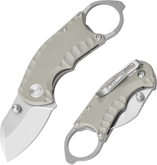 FLISSA 4" Small Folding Pocket Knife, Lightweight Utility Knife, Desert Tan G10 Handle, EDC Pocket Knife with 8Cr13MoV Steel Blade, Carry Pocket Clip, Bottle Opener and Flat Head Screwdriver, Liner Lock