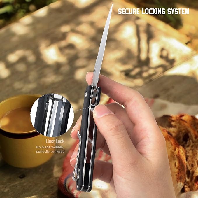 EDC Folding Small Pocket knife for men, women, 14C28N,Liner Lock,G10 Lightweight Handle, Cold Stainless Steel,Camping Tactical Knives Belt Clip, Flipper Microtech Elemental Survival Hiking Hunting Gadgets Gear Tool Dad Father Gift,Ruike P662