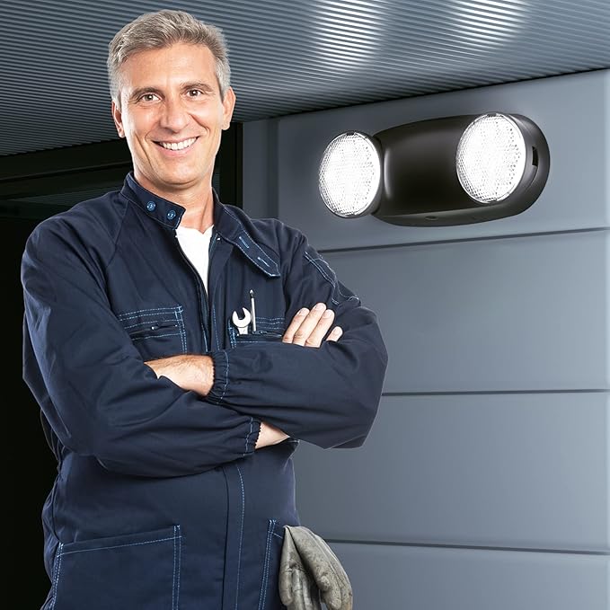 6 Pack Led Black Emergency Light with Battery Backup Round 2 Heads -UL Certified Exit Sign-120-277VAC/Commercial Emergency Lights Fixtures/Indoor Exit Lights for Home/Business.