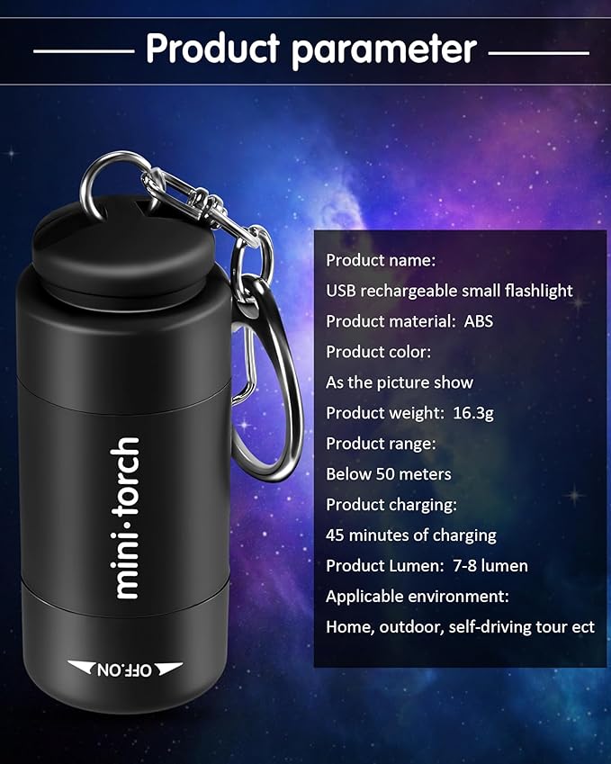Mudder 12 Pieces Mini Keychain Flashlight Rechargeable Operation Christmas Bulk Plastic Small Torch Flashlight Handheld LED USB Rechargeable Waterproof for Camping Hiking Favor(White Light in Black)