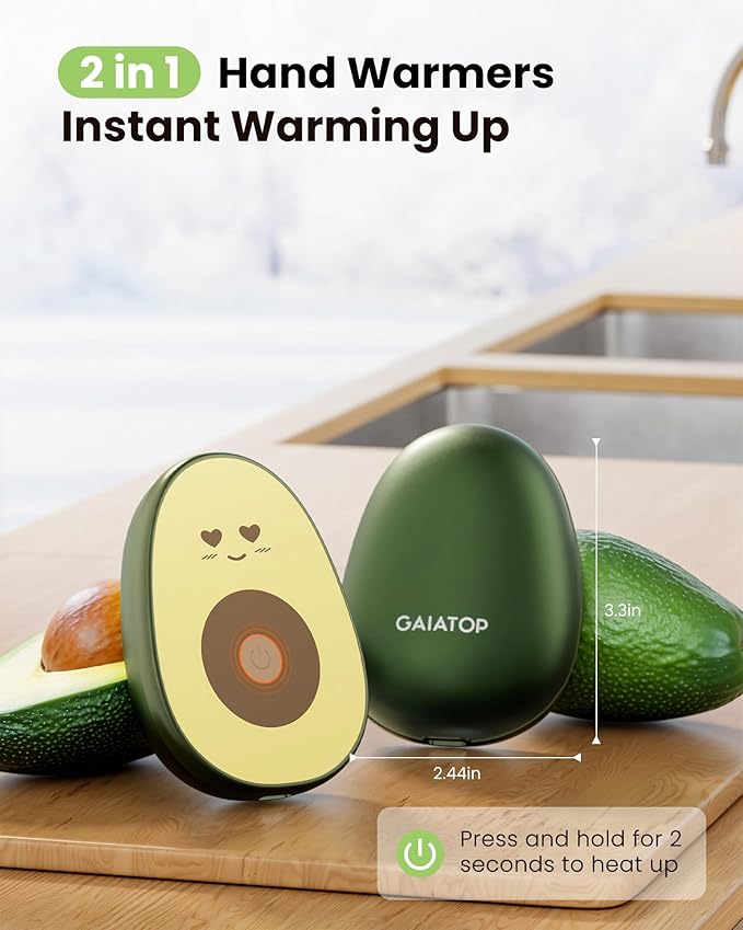 Gaiatop Hand Warmers Rechargeable 2 Pack, Magnetic 3 Settings Fast Heating Avocados Shape, Electric Portable Pocket Heater, Reusable Hot Hands Gifts for Women Men Outdoor Camping Hunting Golf