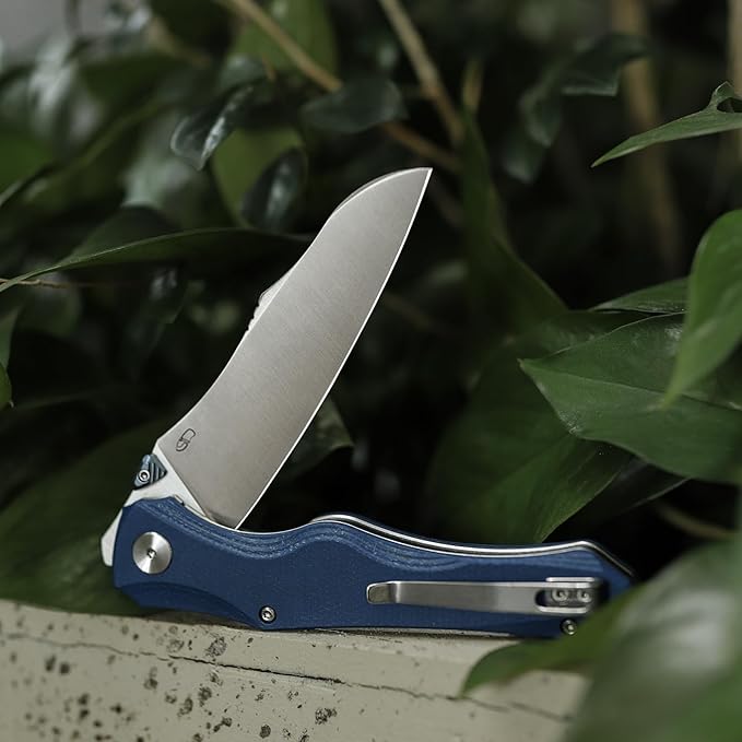 Knives, 3.89'' 14C28N Steel Pocket Folding Knife for Men, Flipper EDC Knife with Clip, Sharp Camping Survival Hiking Knives, Satin Blade,Micarta Handle and Ti Thumb Stud｜Triton-04L