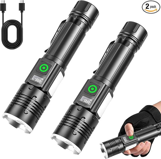 2Pack Flashlights High Lumens Rechargeable 5000 Lumens, Super Bright LED Tactical Flashlight with Magnetic 9 Modes, COB Side Light for Camping, Hiking, Dog Walking